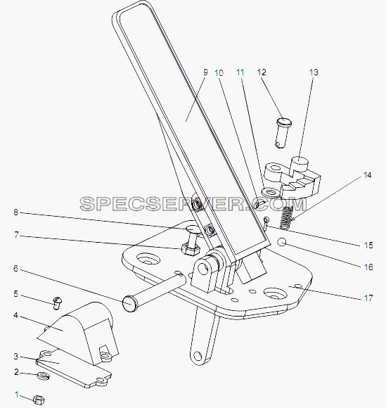 Педаль с кронштейном 74133-1108005 для МЗКТ-7429 (список запасных частей)