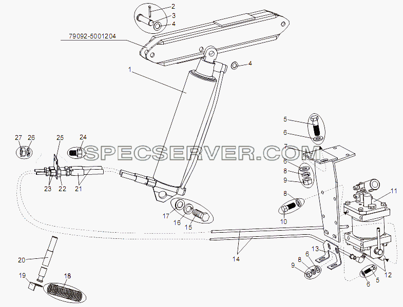Механизм подъёма кабины для МЗКТ-79091 (список запасных частей)