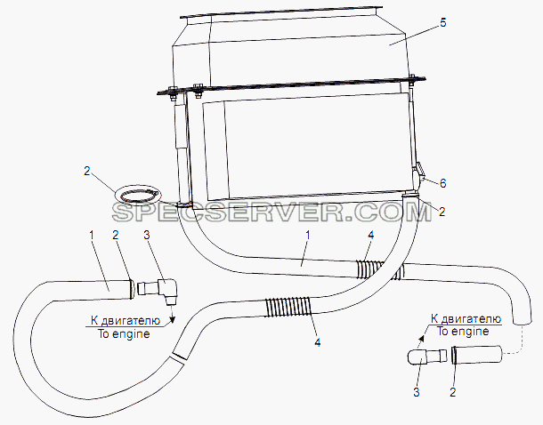 Установка трубопроводов отопителя кабины для МЗКТ-79091 (список запасных частей)