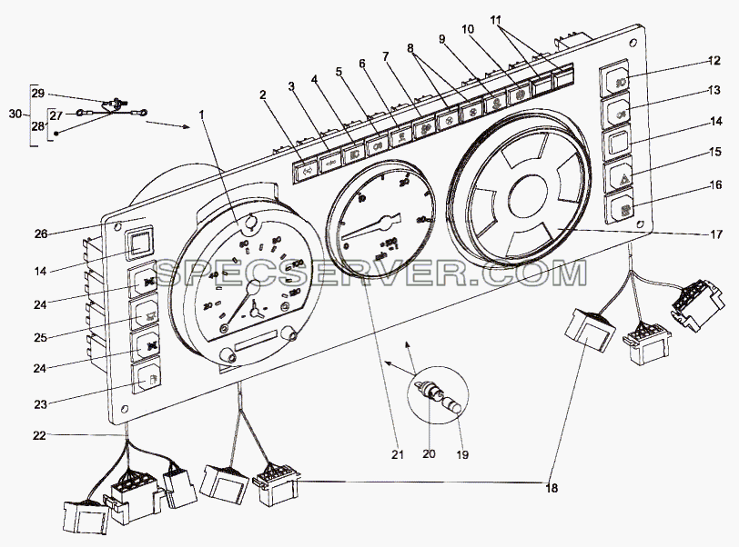 Панель приборов двигателя 79092-3800001 для МЗКТ-79091 (список запасных частей)
