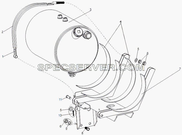 Крепление бачка топливного подогревателя для МЗКТ-79092 (нов.) (список запасных частей)