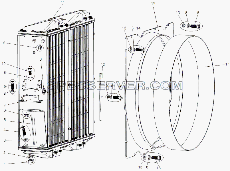 Установка радиатора для МЗКТ-79096 (список запасных частей)