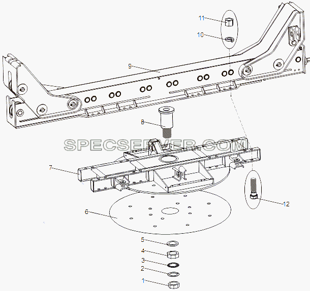 Установка рамы и коника для МЗКТ-79096 (список запасных частей)