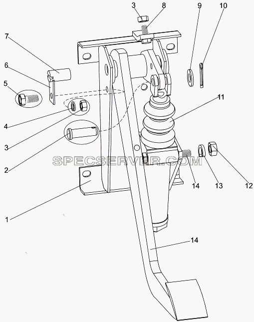 Механизм управления сцеплением для МЗКТ-7930-200 (список запасных частей)