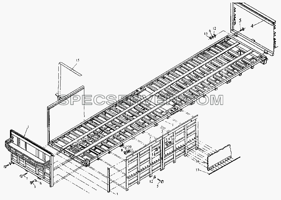 Установка бортов, тента, настила для МАЗ-3PP59 (список запасных частей)