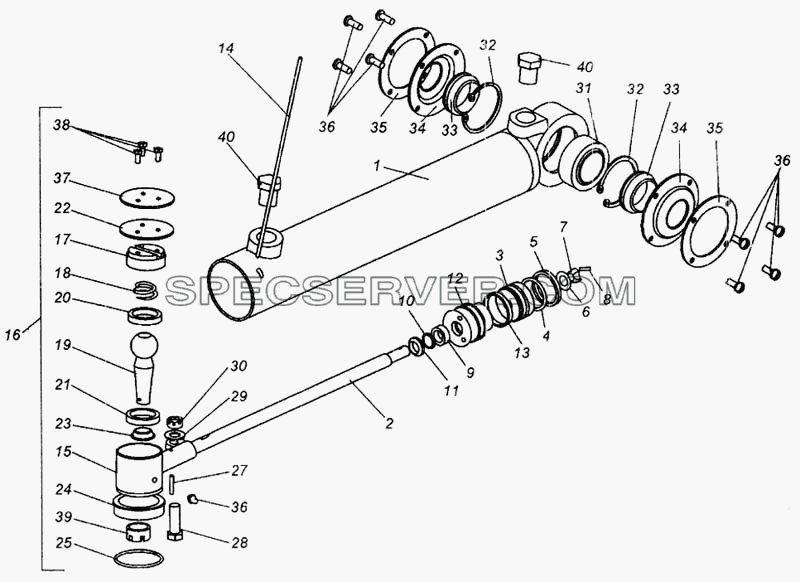 Силовой цилиндр гидроусилителя рулевого управления для МАЗ-437040 (Зубрёнок) (список запасных частей)