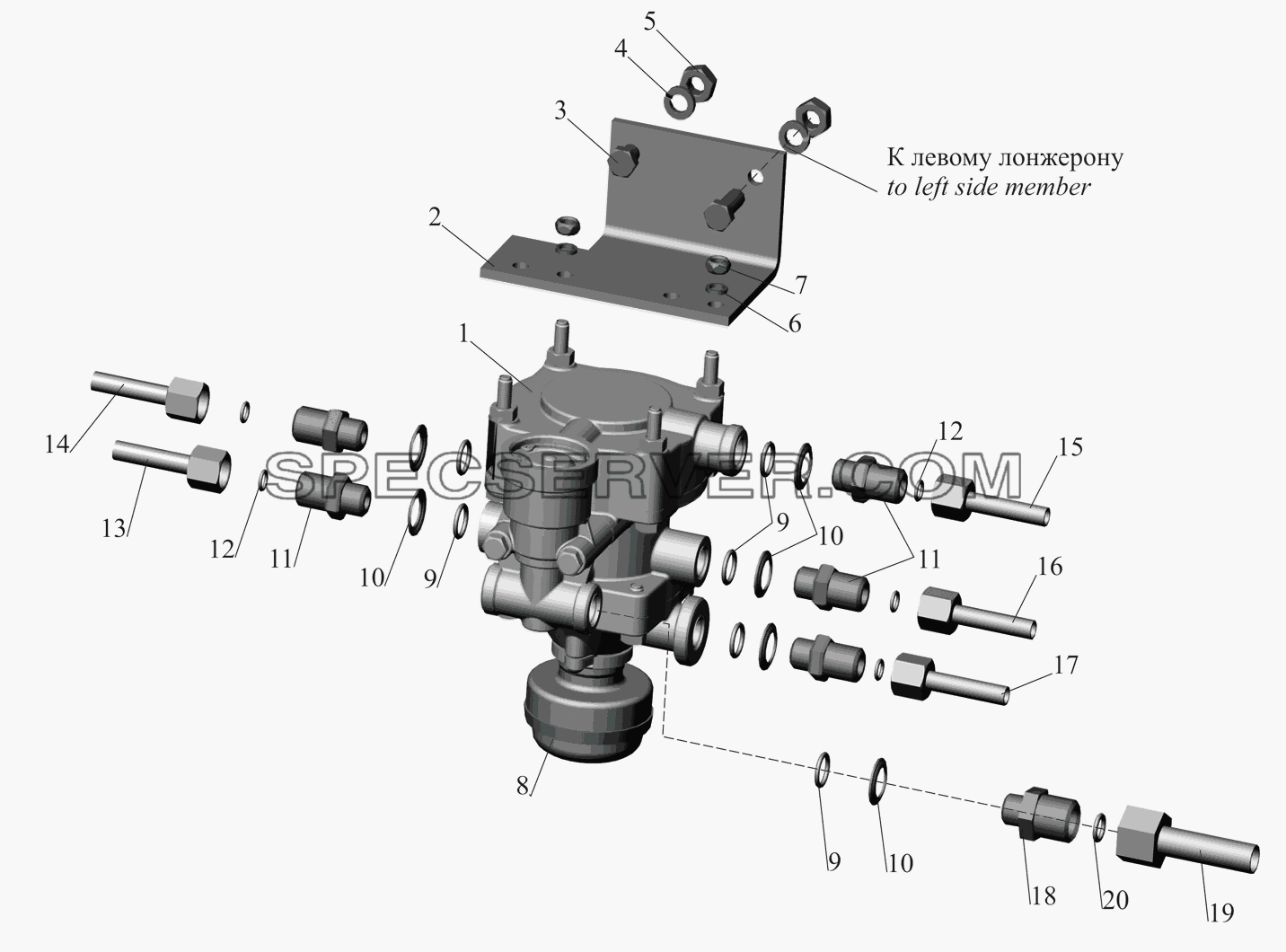 Крепление клапана управления тормозами прицепа 437141-3522005 для МАЗ-437041 (список запасных частей)