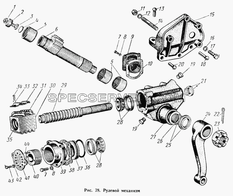 Рулевой механизм для МАЗ-500А (список запасных частей)