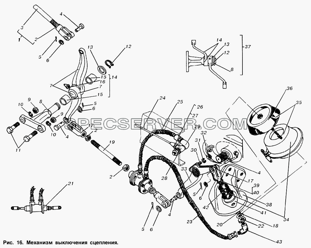 Механизм выключения сцепления для МАЗ-53363 (список запасных частей)