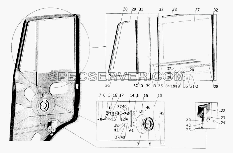 Установка стеклоподъемника и ручки стеклоподъемника для МАЗ-5336 (список запасных частей)