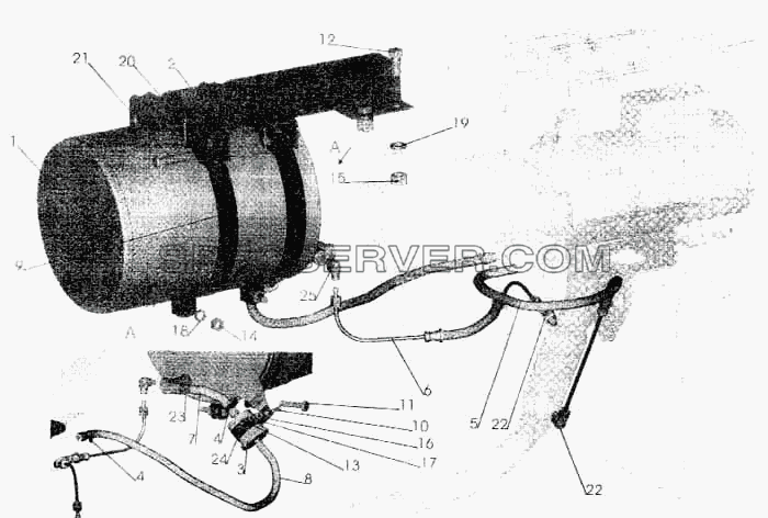 Установка топливопроводов подогревателя для МАЗ-5336 (список запасных частей)
