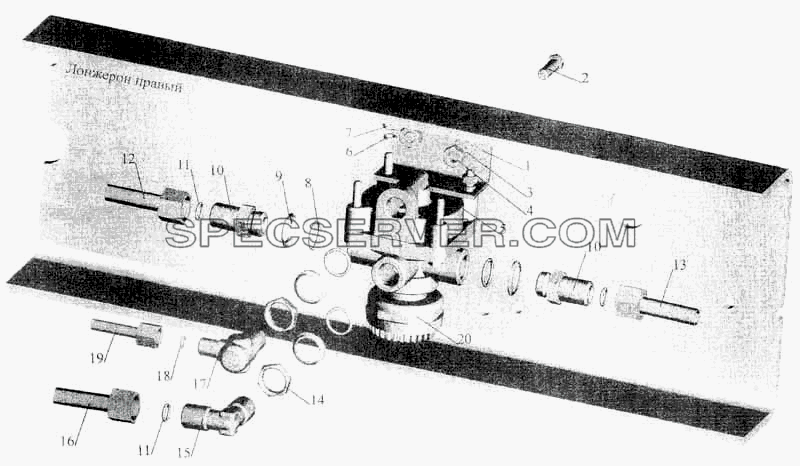 Установка ускорительного клапана и присоединительной арматуры на шасси на МАЗ-630305 под бетоносмеситель для МАЗ-5336 (список запасных частей)