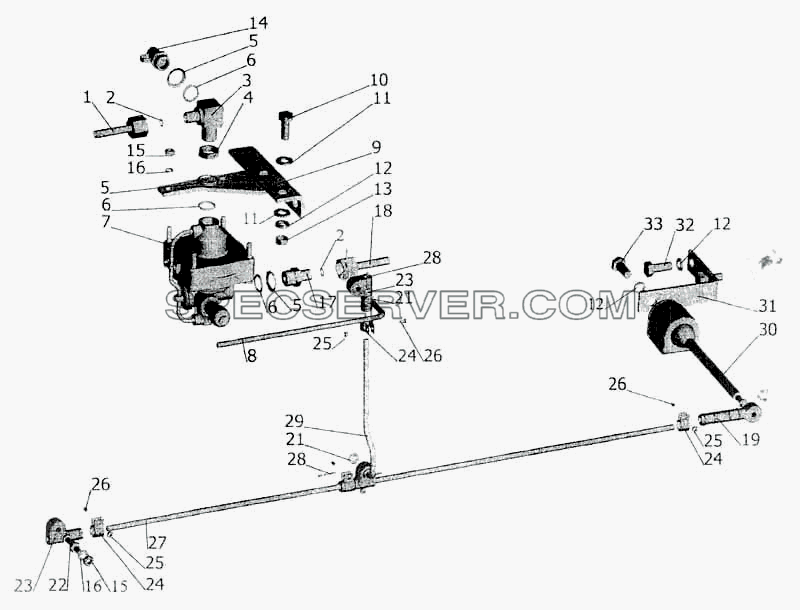 Регулятор тормозных сил с присоединительной арматурой на МАЗ-630308 для МАЗ-5336 (список запасных частей)