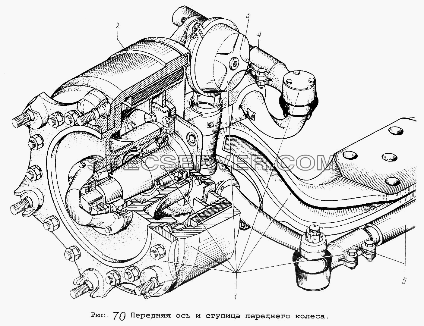 Передняя ось и ступица переднего колеса для МАЗ-5337 (список запасных частей)
