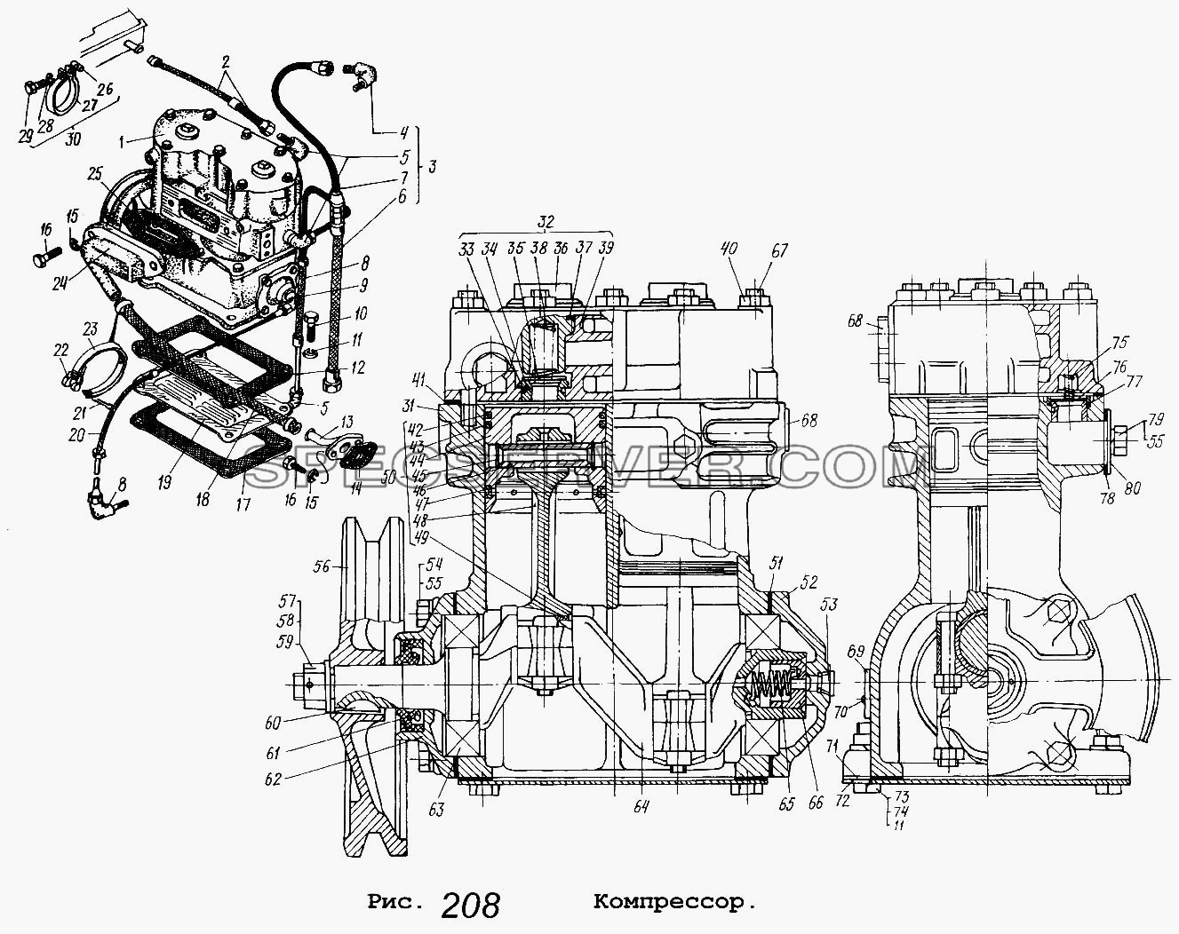 Компрессор для МАЗ-5337 (список запасных частей)