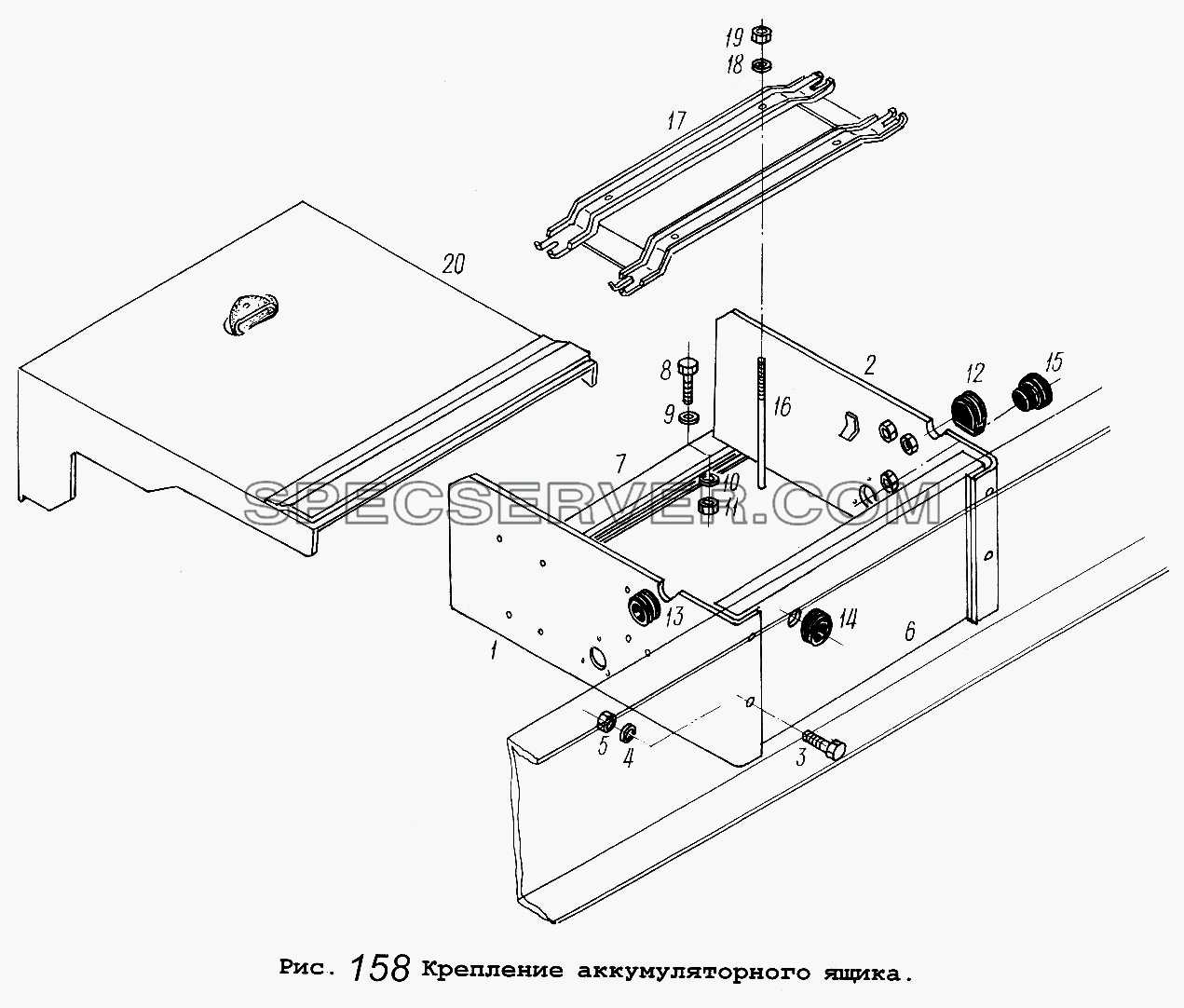 Крепление аккумуляторного ящика для МАЗ-5337 (список запасных частей)
