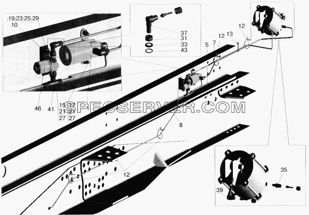 Установка механизмов запора борта МАЗ-5516 для МАЗ-543202 (список запасных частей)