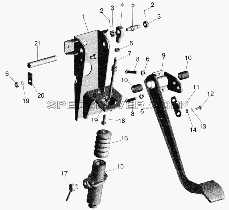 Основание педали для МАЗ-543202 (список запасных частей)