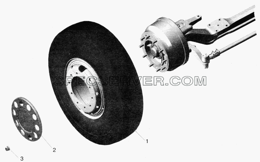 Установка передних колес для МАЗ-543202 (список запасных частей)