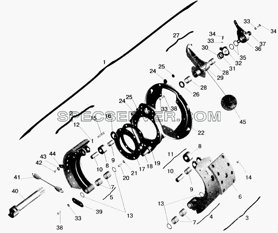 Тормозной механизм передних колес для МАЗ-543202 (список запасных частей)
