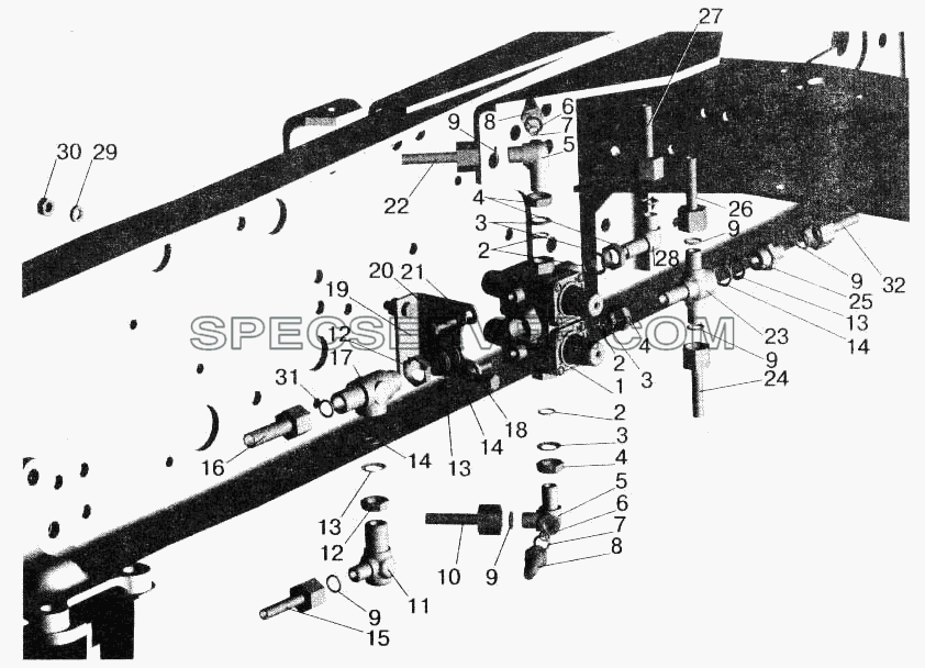 Крепление четырехконтурного клапана МАЗ-642208, 642205 для МАЗ-543202 (список запасных частей)