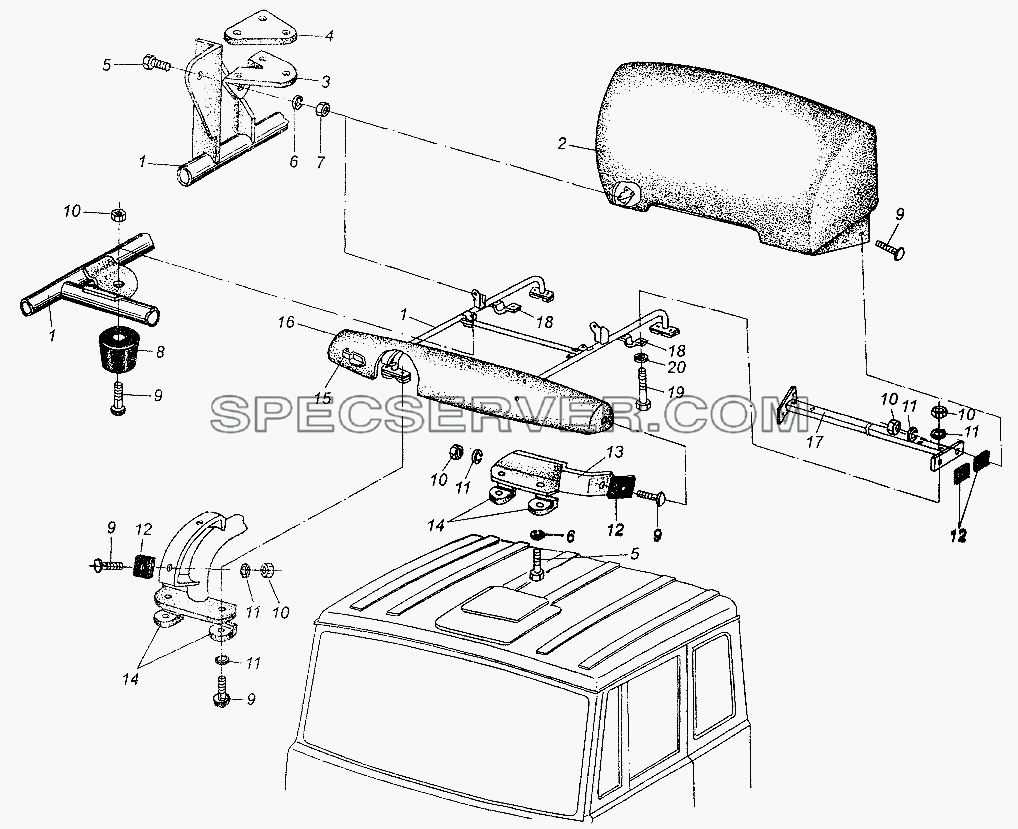 Установка обтекателя кабины для МАЗ-54326 (список запасных частей)