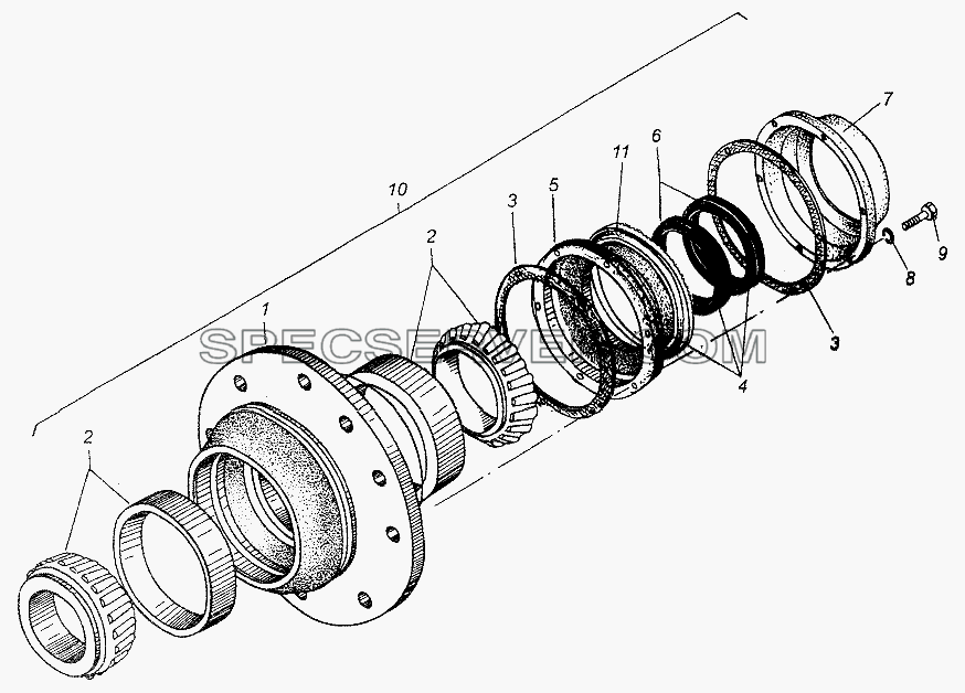 Ступица задних колес для МАЗ-54326 (список запасных частей)