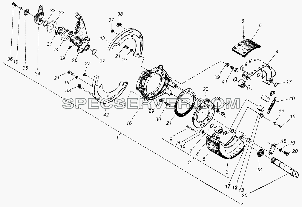 Тормозной механизм передних колес для МАЗ-54326 (список запасных частей)