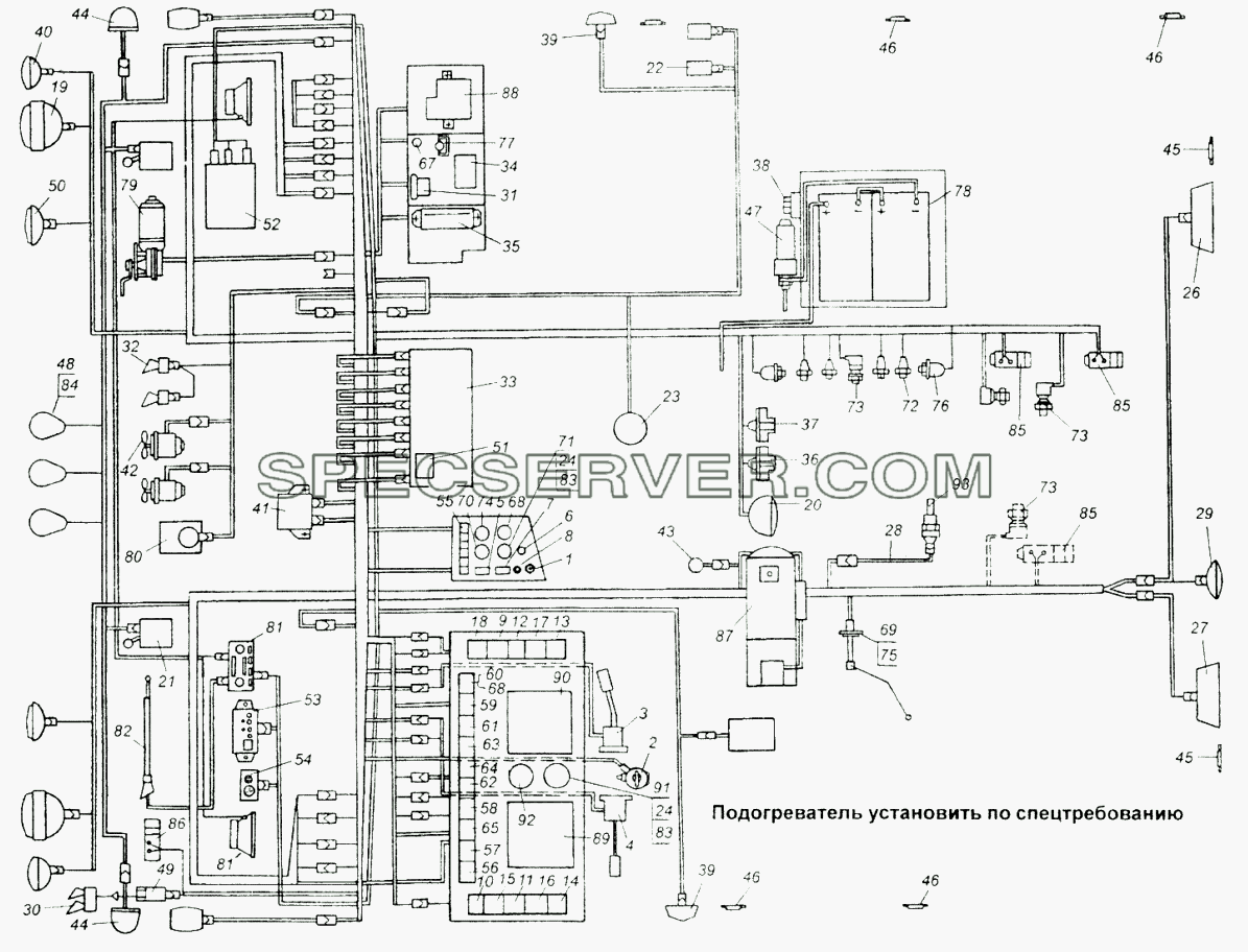 Схема электрооборудования для МАЗ-54326 (список запасных частей)