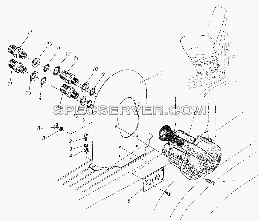 Установка крана тормозного с ручным управлением для МАЗ-54326 (список запасных частей)