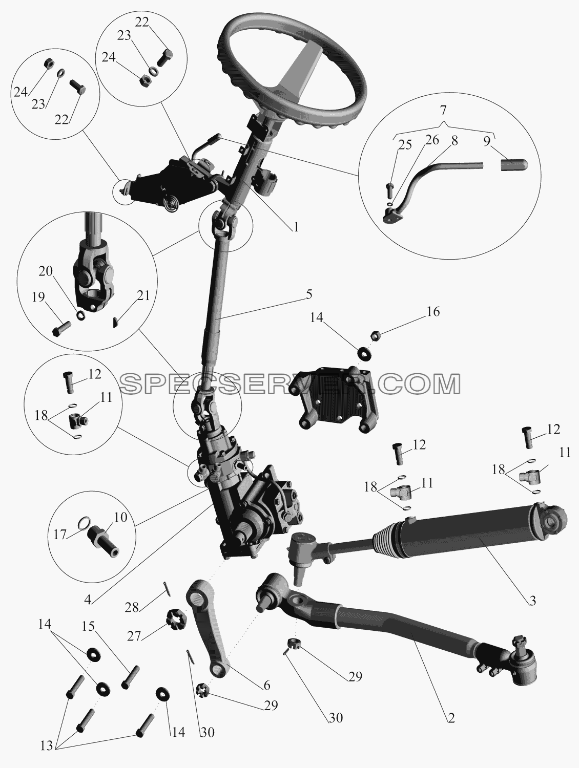 Установка рулевой колонки и рулевого механизма для МАЗ-551669 (список запасных частей)
