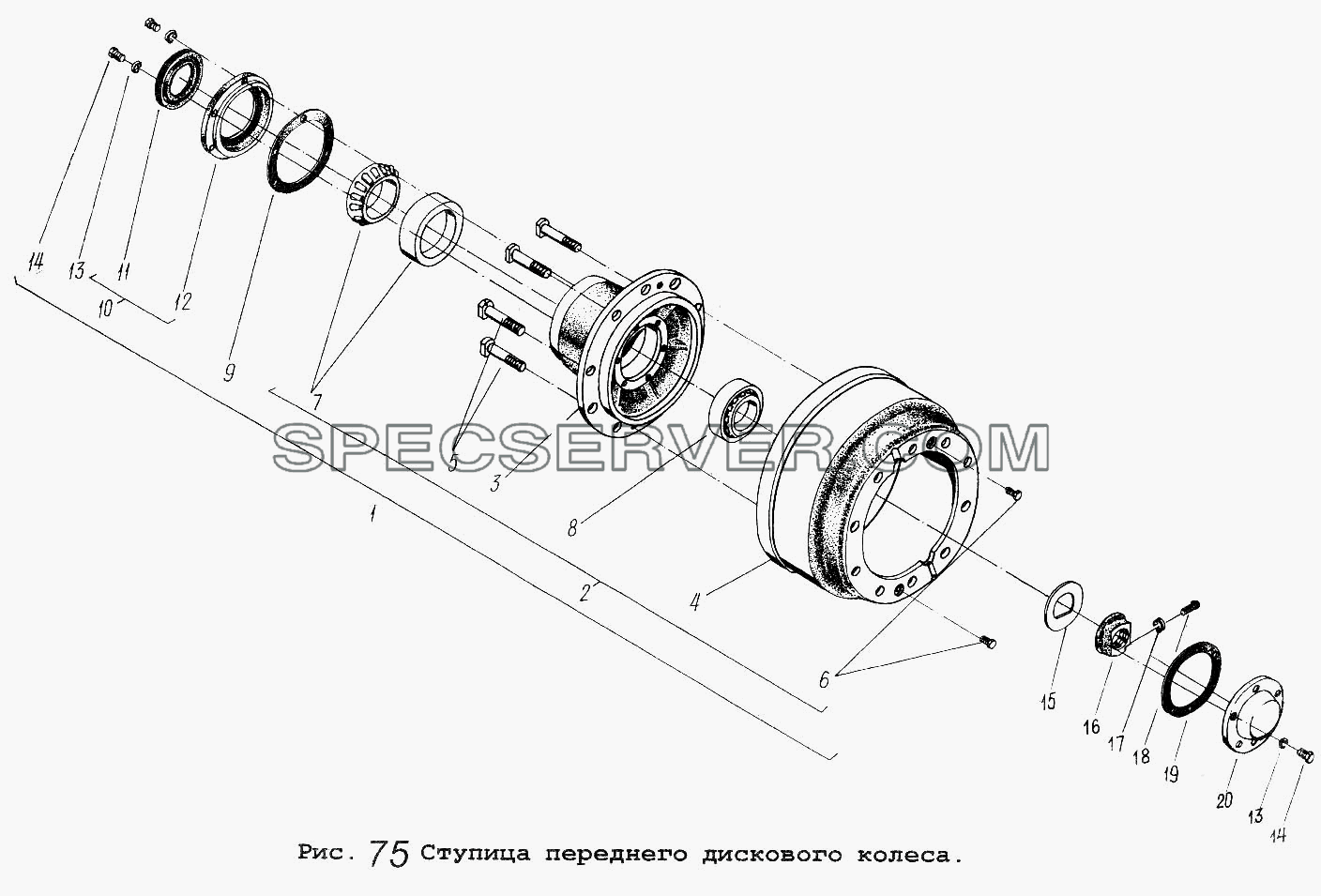 Ступица переднего дискового колеса для МАЗ-5516 (список запасных частей)