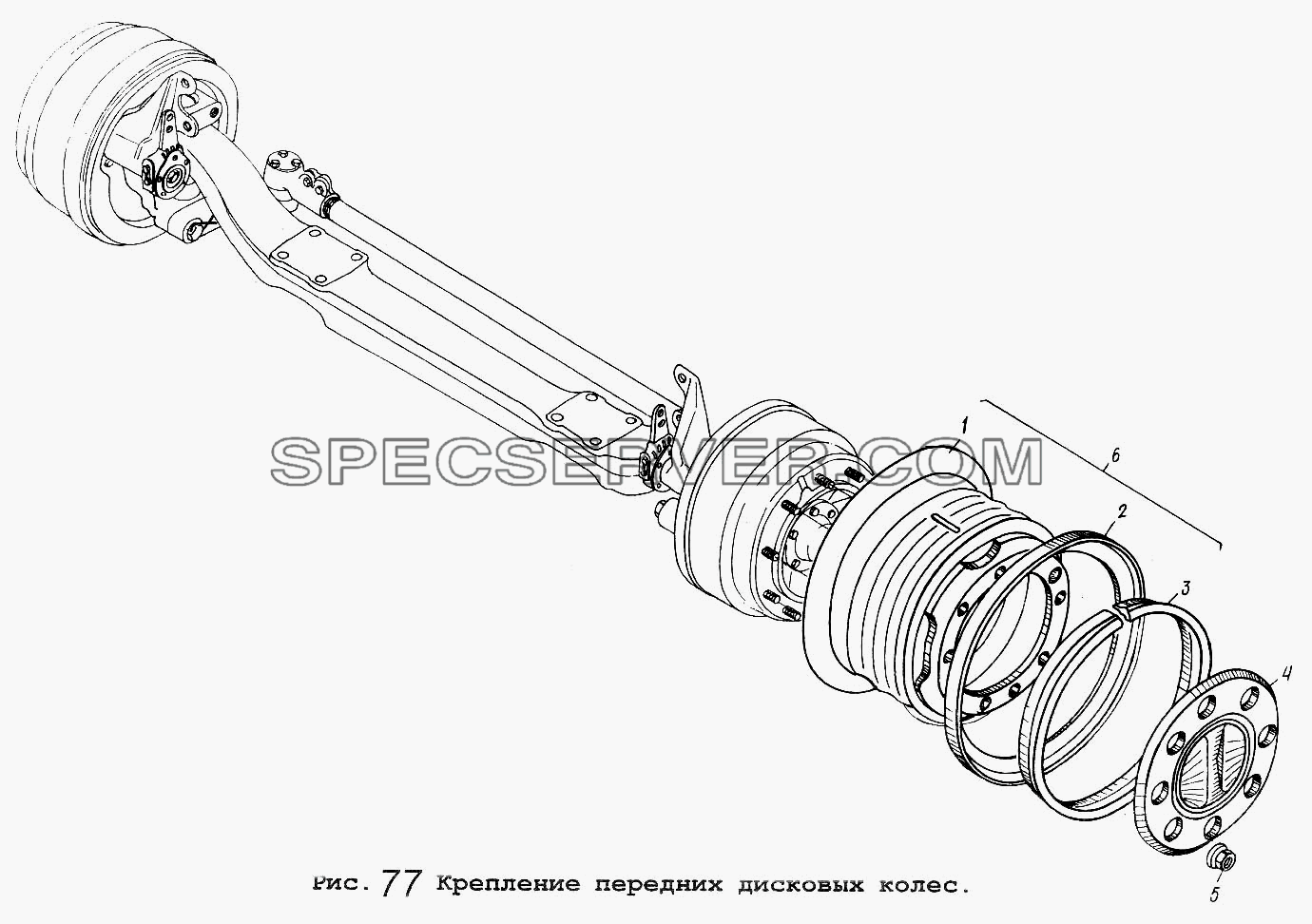 Крепление передних дисковых колес для МАЗ-5516 (список запасных частей)