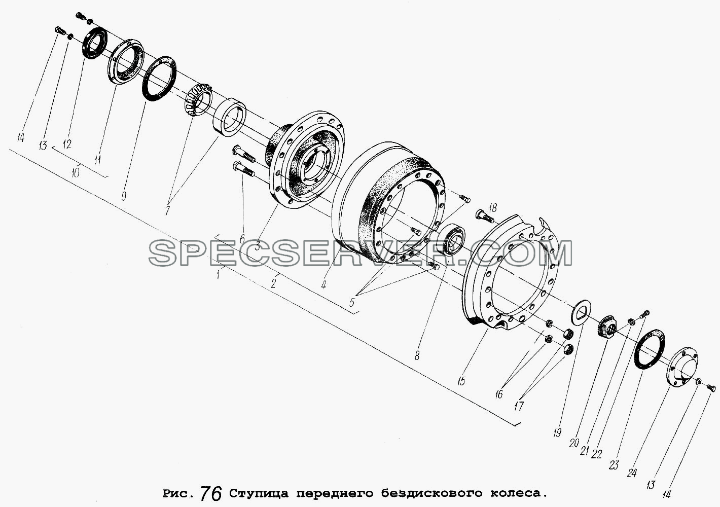 Ступица переднего бездискового колеса для МАЗ-5516 (список запасных частей)