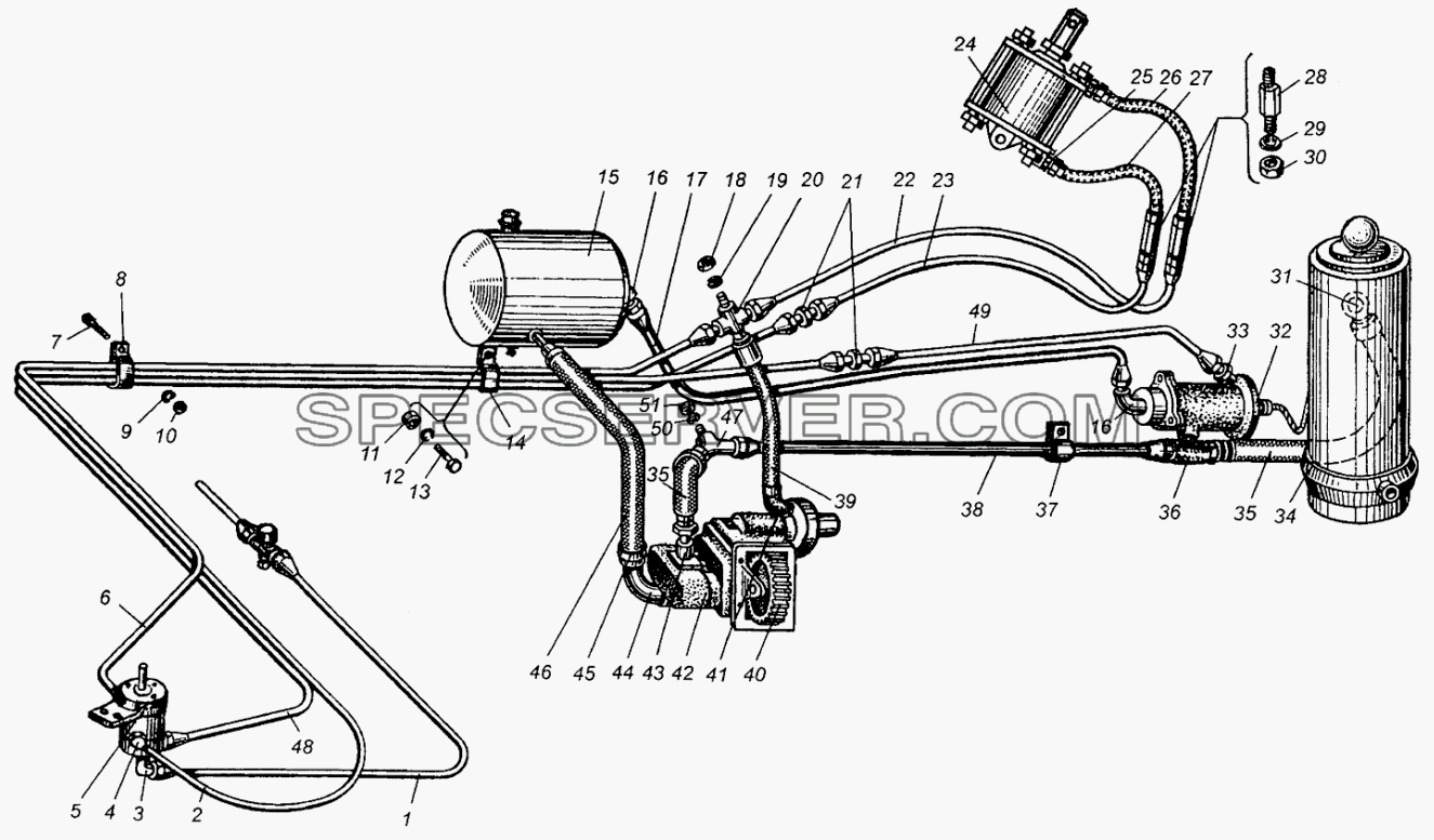 Трубопроводы и шланги механизма подъема платформы МАЗ-5549 для МАЗ-5549 (список запасных частей)