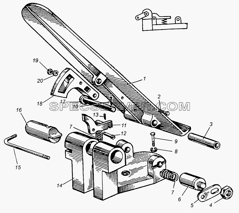 Педаль акселератора и механизм запорный для МАЗ-5549 (список запасных частей)
