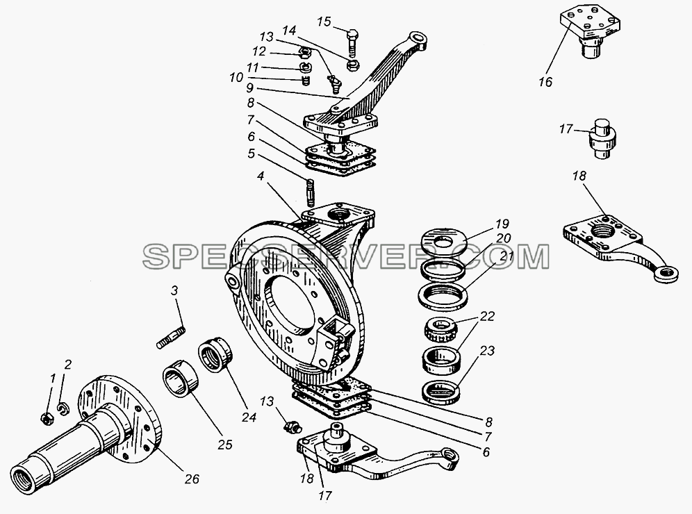 Цапфа поворотная и шкворневое устройство МАЗ-509А для МАЗ-5549 (список запасных частей)
