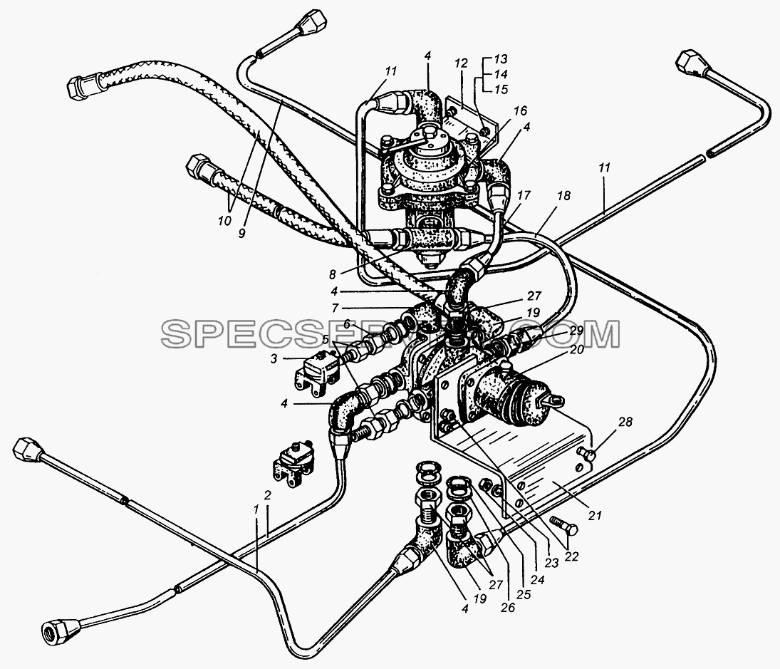 Трубопроводы к тормозным кранам МАЗ-509А для МАЗ-5549 (список запасных частей)