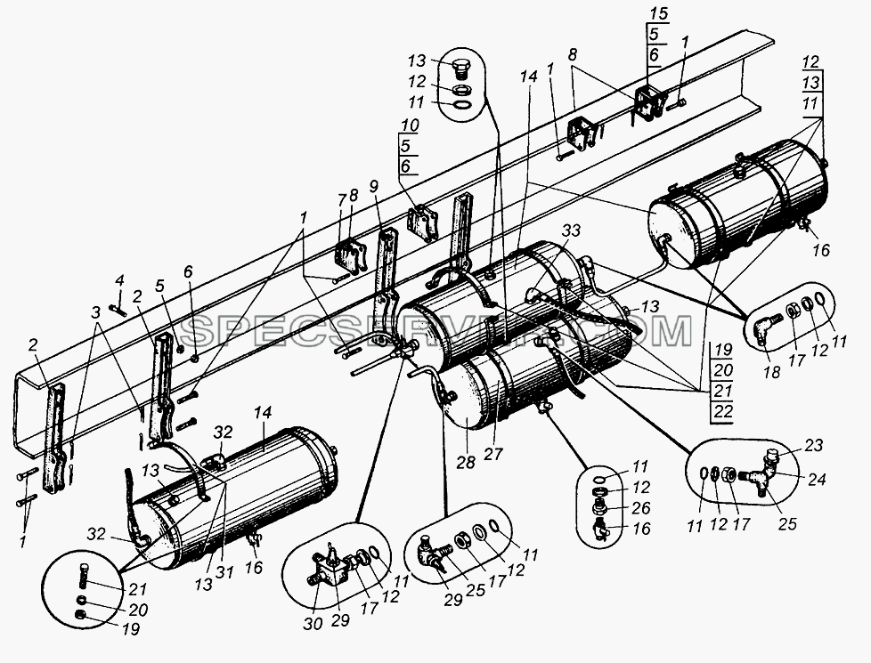 Крепление воздушных баллонов МАЗ-509А для МАЗ-5549 (список запасных частей)