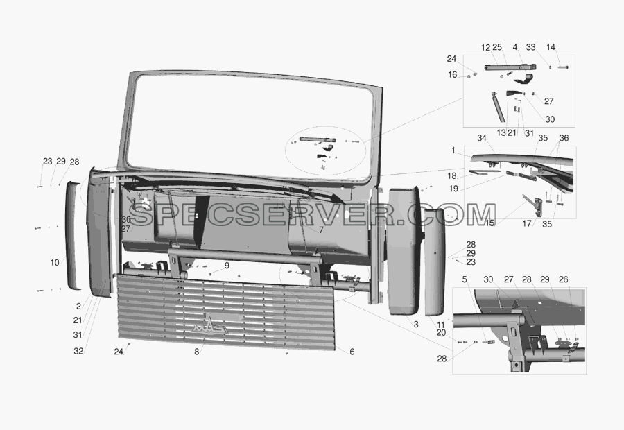 Установка облицовки и боковых щитков для МАЗ-555142 (список запасных частей)