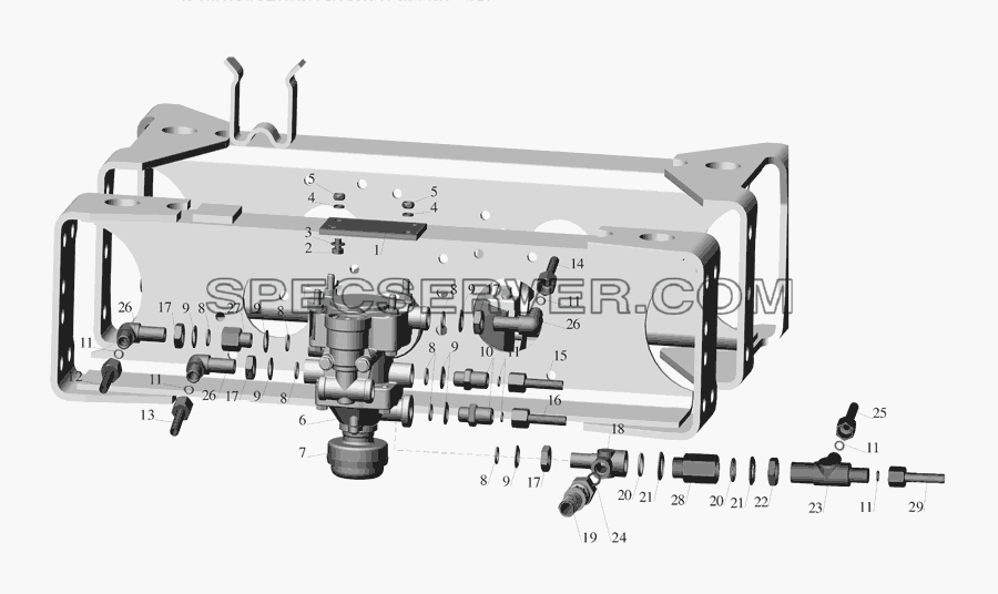 Установка клапана управления тормозами прицепа и присоединительной арматуры для МАЗ-555142 (список запасных частей)