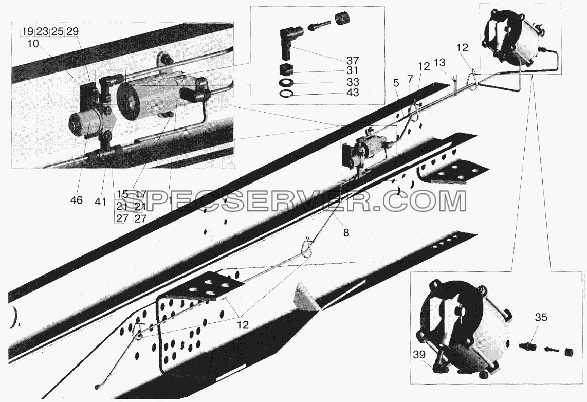 Установка механизмов запора борта МАЗ-5516 для МАЗ-5551 (2003) (список запасных частей)