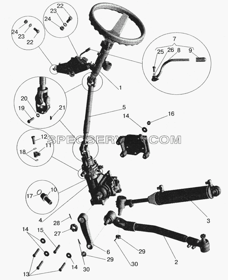 Установка рулевой колонки и рулевого механизма для МАЗ-5551 (2003) (список запасных частей)