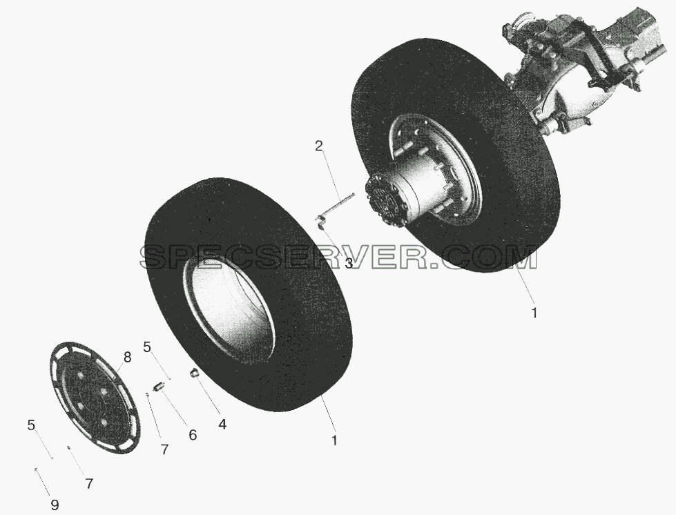Установка задних колес для МАЗ-5551 (2003) (список запасных частей)