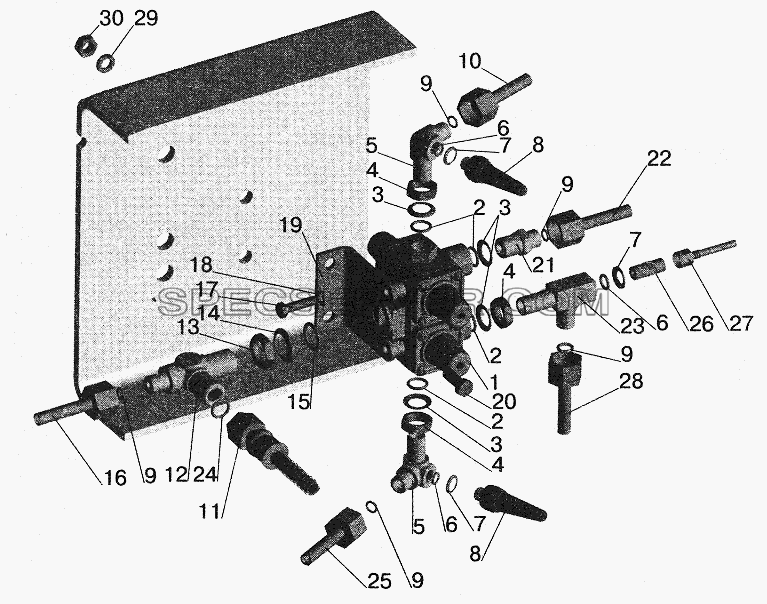 Крепление четырехконтурного клапана МАЗ-551605, 551603 для МАЗ-5551 (2003) (список запасных частей)