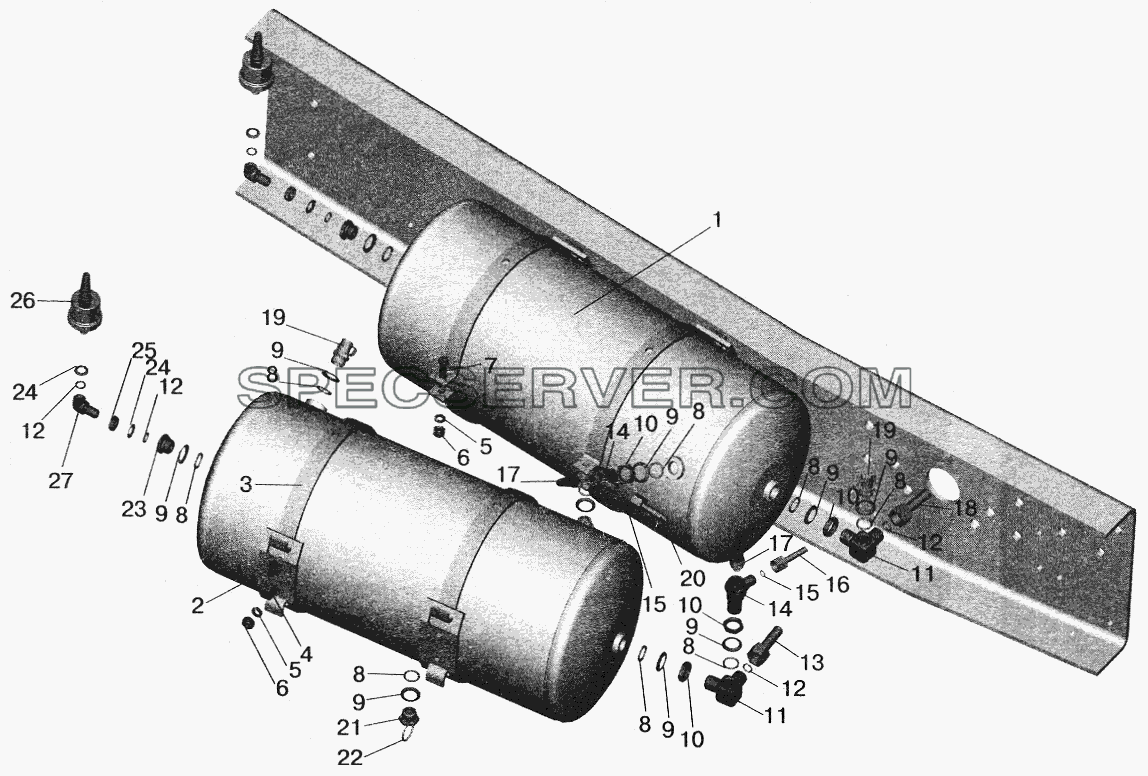 Установка ресиверов и присоединительной арматуры МАЗ-555102 для МАЗ-5551 (2003) (список запасных частей)