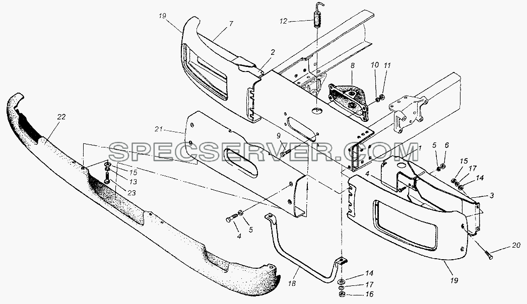 Установка передней рессоры для МАЗ-64226 (список запасных частей)