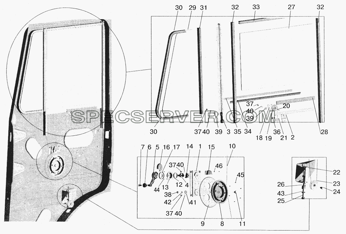 Установка стеклоподъемника и ручки стеклоподъемника для МАЗ-6422 (список запасных частей)