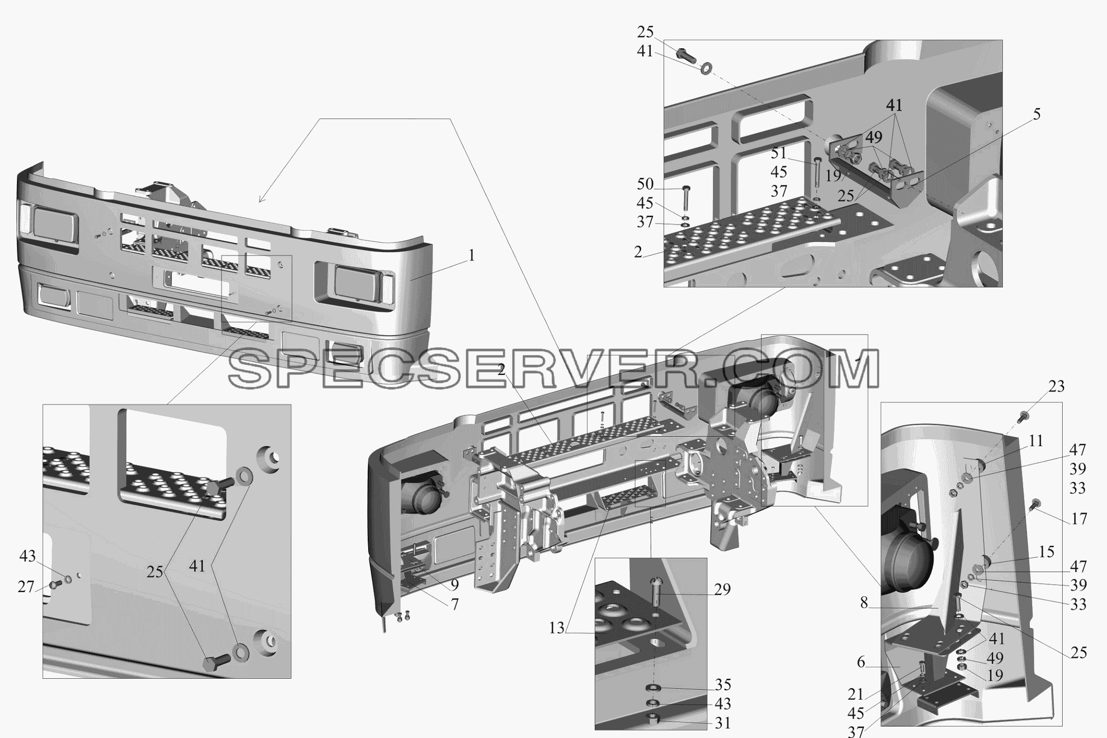 Установка бампера и фар 544019-2803006 для МАЗ-650119 (список запасных частей)