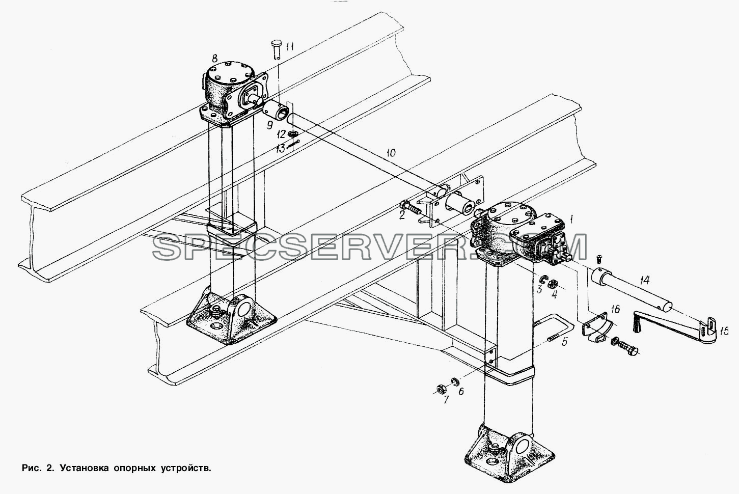 Установка опорных устройств для МАЗ-93866 (список запасных частей)